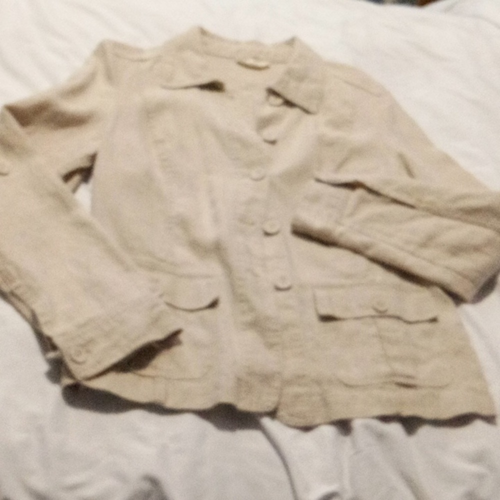 WOMENS SZ M LINEN CHARTER CLUB JACKET KHAKI